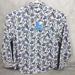 Coolibar Long Sleeve Mens Aricia Sun Shirt 2XL White Beach Leaves‎ UPF 50+